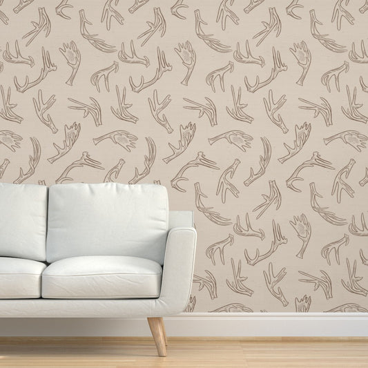 Bone Canyon antler wallpaper styled in a living room interior — Pine + Feather Studio