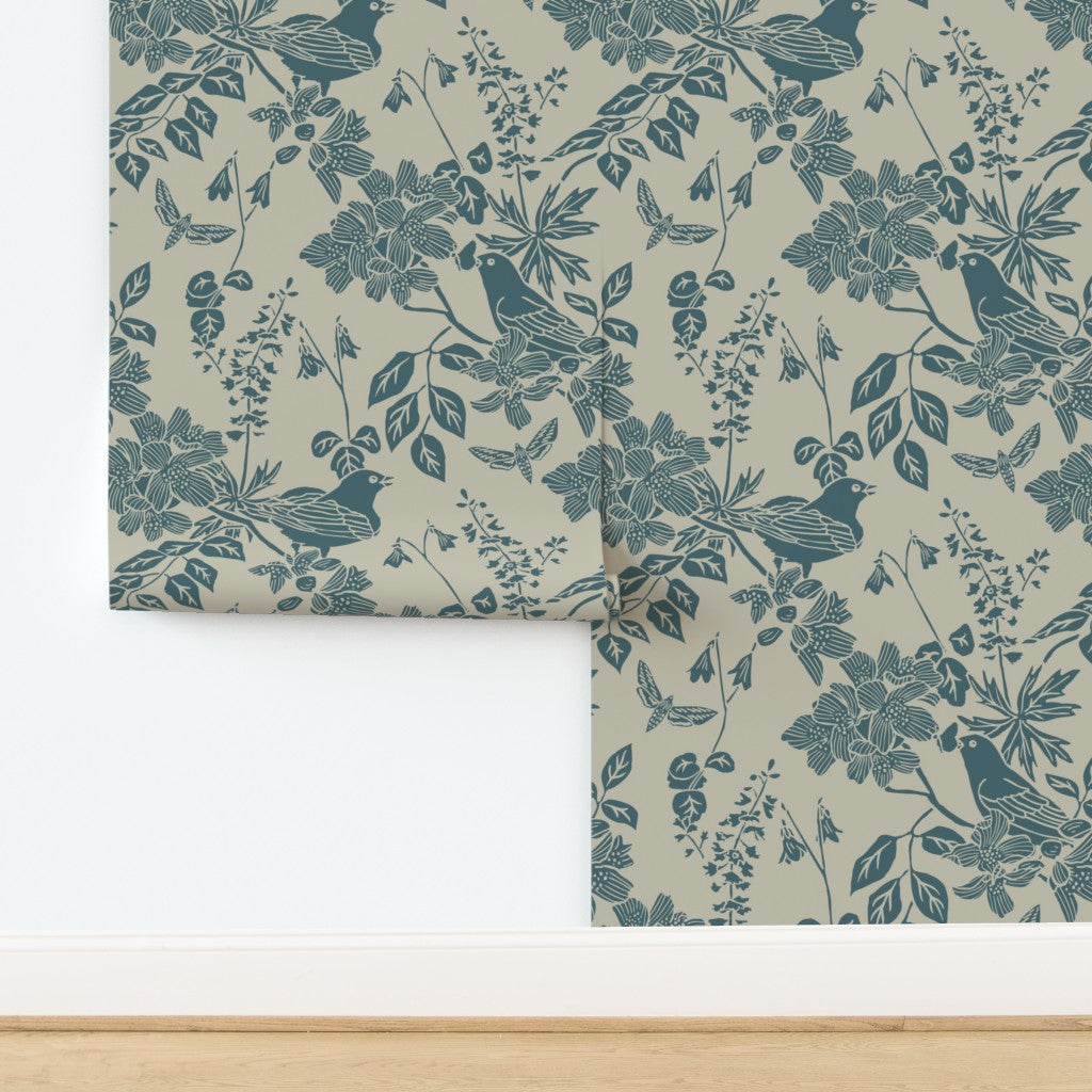Vintage Bird Wallpaper — Alpine Teal | Pine + Feather Studio