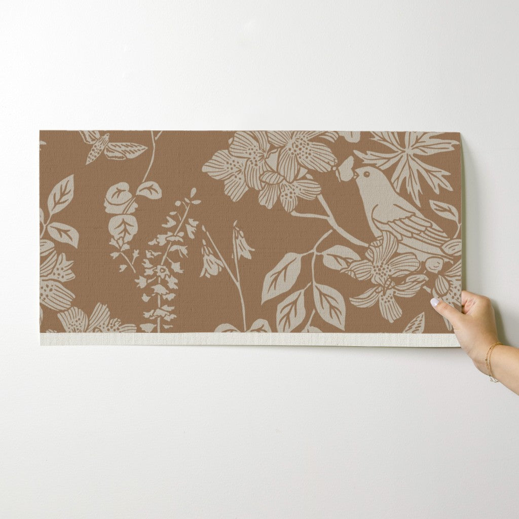 Western Birds and Flowers wallpaper swatch in Harvest Fog — yellow tan wallpaper by Pine + Feather Studio