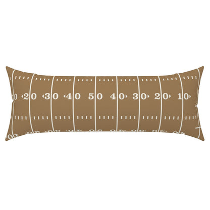 Stadium Stripes gold lumbar pillow cover full view — gold football lumbar pillow in warm gold and white on white background