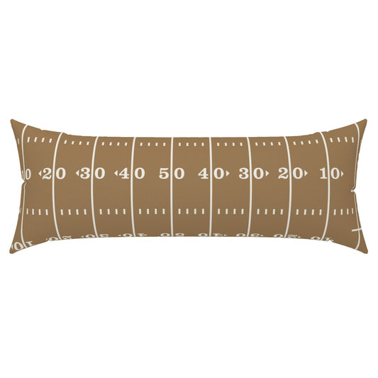 Stadium Stripes gold lumbar pillow cover full view — gold football lumbar pillow in warm gold and white on white background