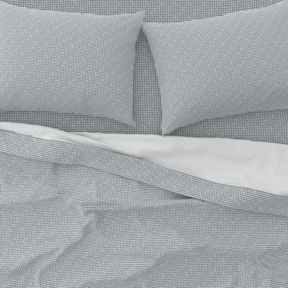 cotton sateen sheets in navy gingham showing subtle sateen sheen — Gridiron Gingham sheet set fabric detail