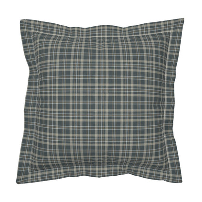 Touchdown Tartan flanged euro pillow sham in dark slate tartan plaid — cotton pillow sham with 2-inch flanged edge