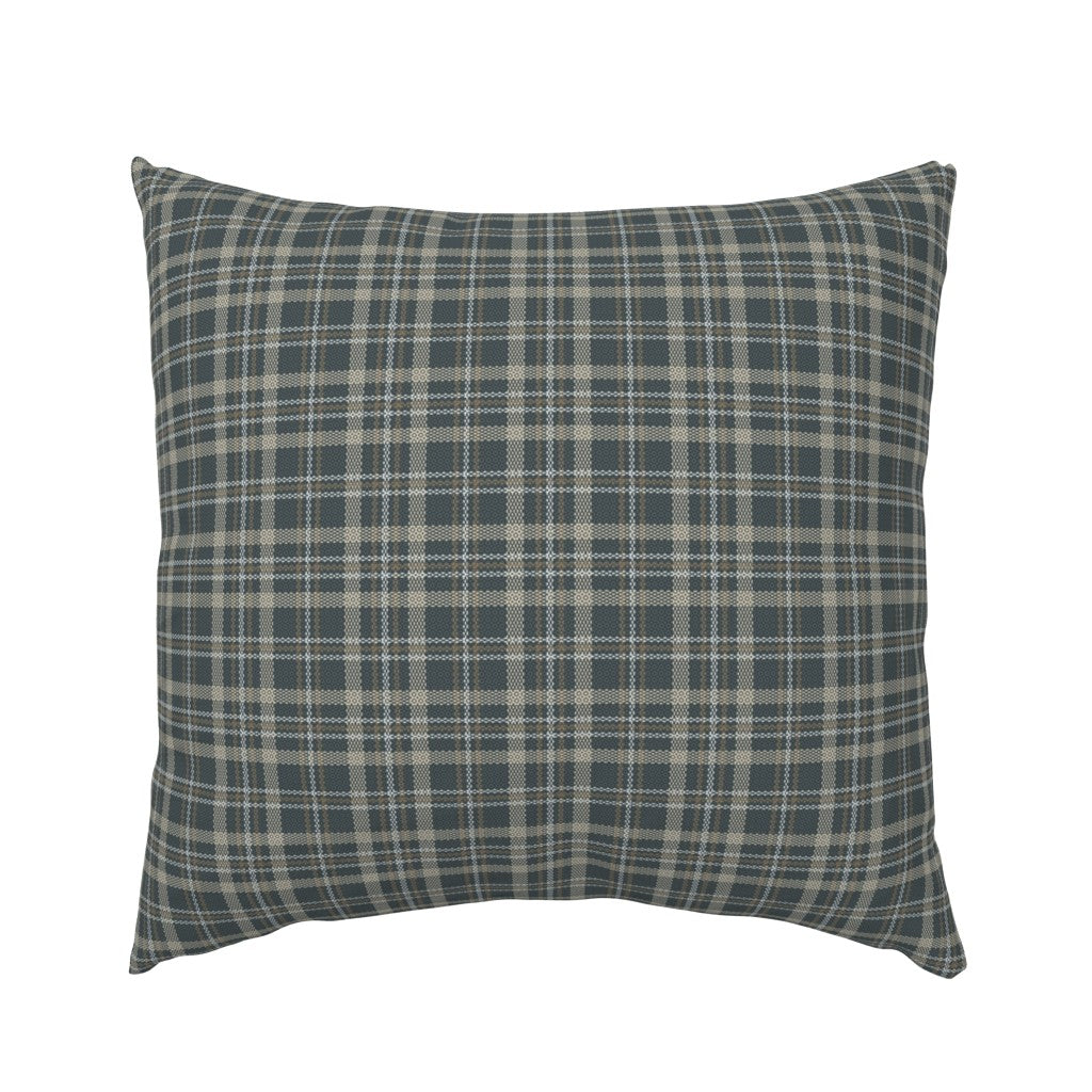 Touchdown Tartan knife edge euro cotton pillow sham in dark slate plaid — plaid pillow sham with clean knife edge finish