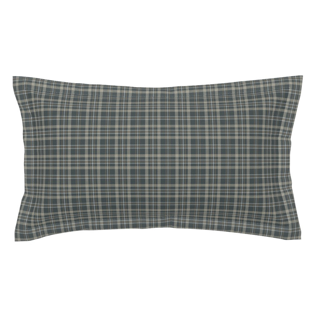 Touchdown Tartan flanged king plaid pillow sham in dark slate tartan — cotton pillow sham in king size with flanged border