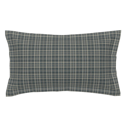 Touchdown Tartan flanged king plaid pillow sham in dark slate tartan — cotton pillow sham in king size with flanged border