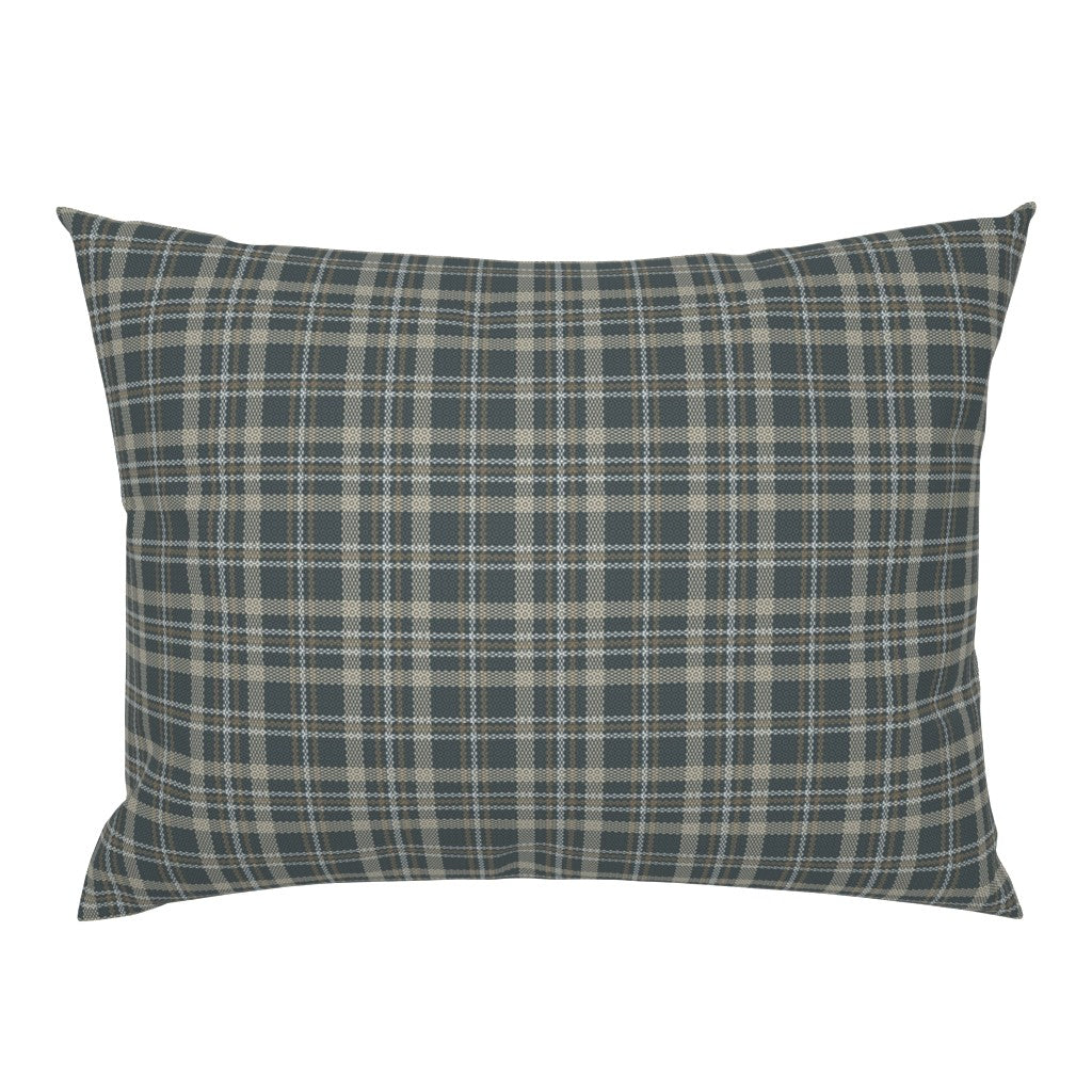 Touchdown Tartan knife edge standard cotton pillow sham in dark plaid — standard size plaid pillow sham in dark slate tartan