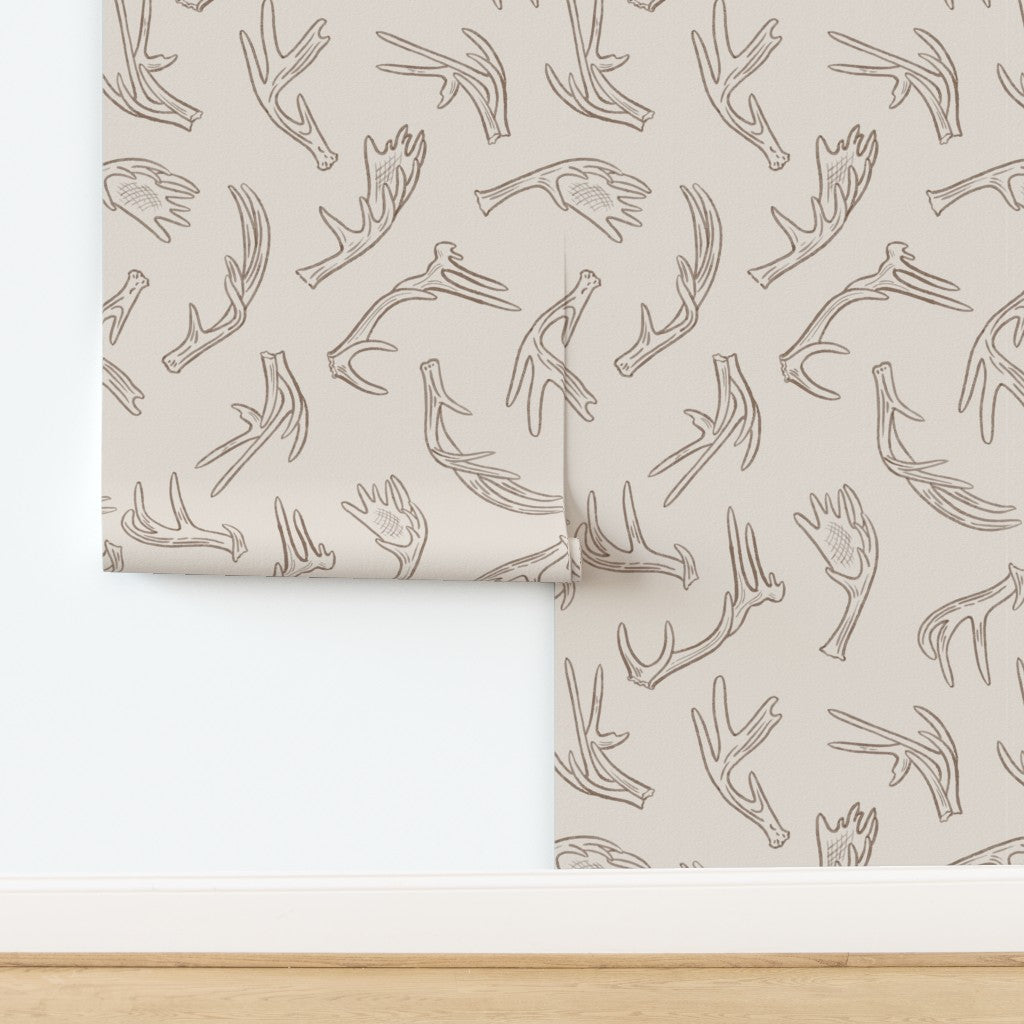 Antler Dance wallpaper in Bone Canyon — warm neutral antler wallpaper by Pine + Feather Studio