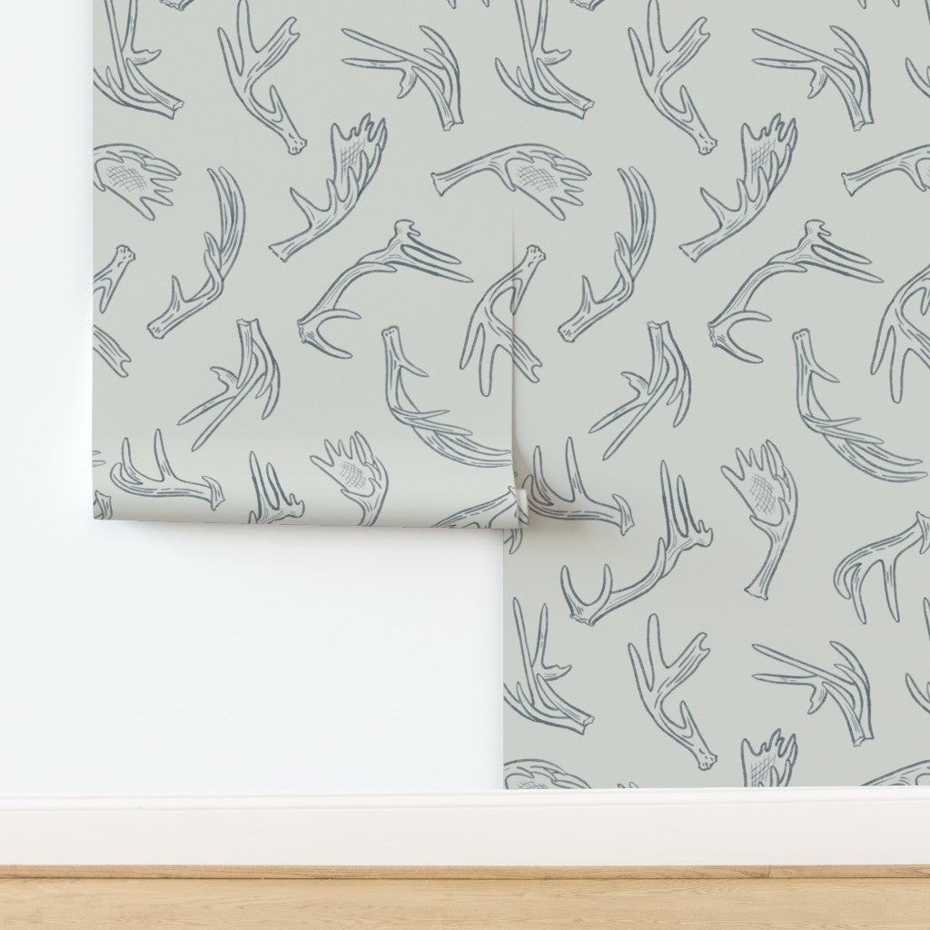 Antler Dance wallpaper in Morning Frost — tonal antler wallpaper by Pine + Feather Studio