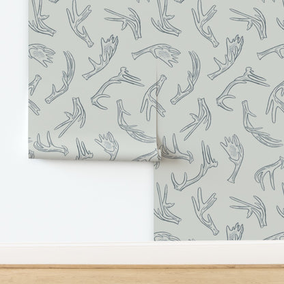 Antler Dance wallpaper in Morning Frost — tonal antler wallpaper by Pine + Feather Studio