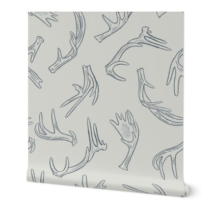 Antler Dance wallpaper roll in Morning Frost — tonal antler wallpaper by Pine + Feather Studio