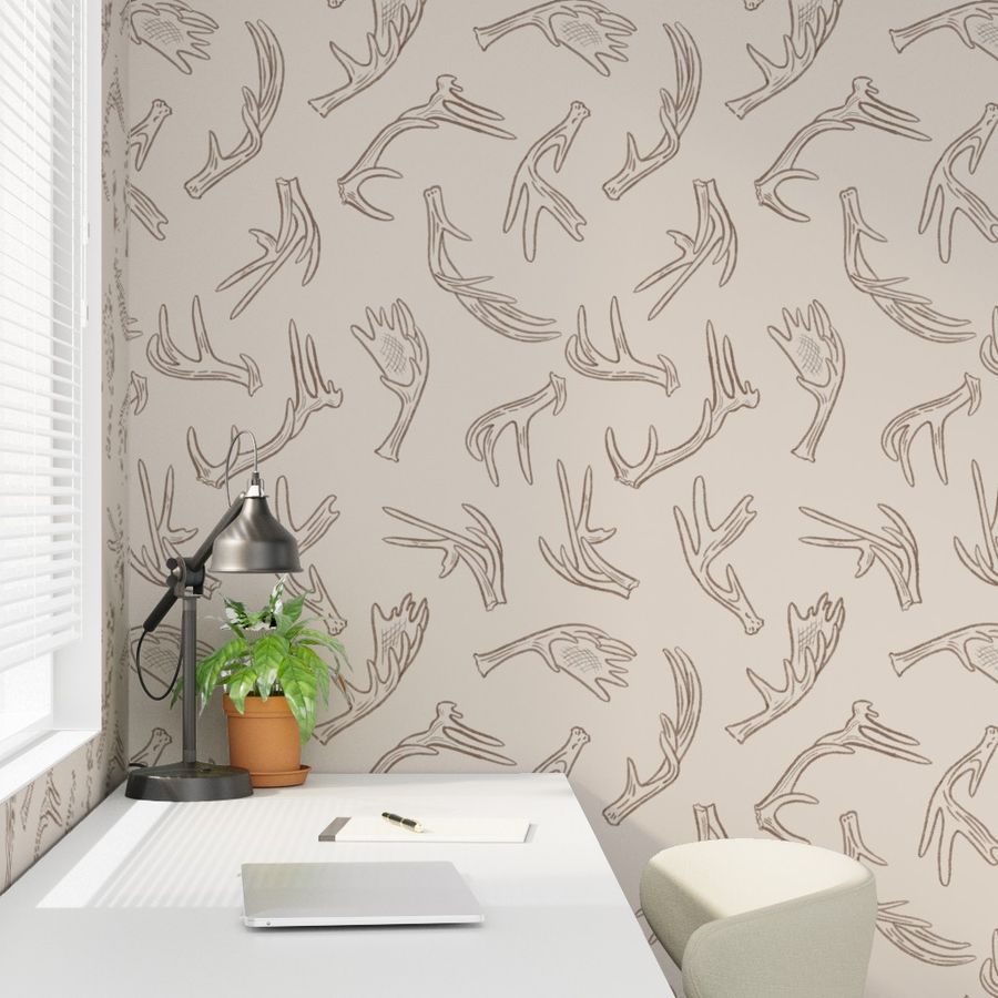 Bone Canyon antler wallpaper styled in an office study room interior — Pine + Feather Studio 