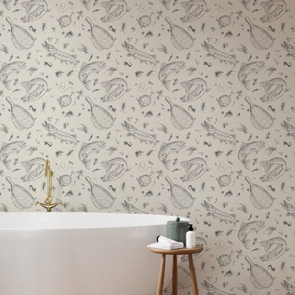 Chalk Creek fly fishing wallpaper styled in an bathroom interior — Pine + Feather Studio