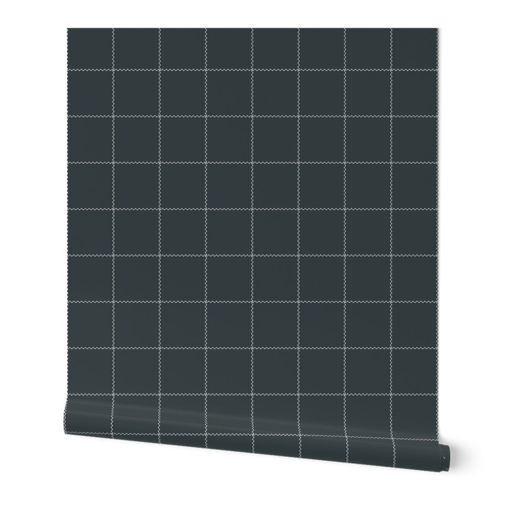 Gridiron Stitches Wallpaper - Navy and White