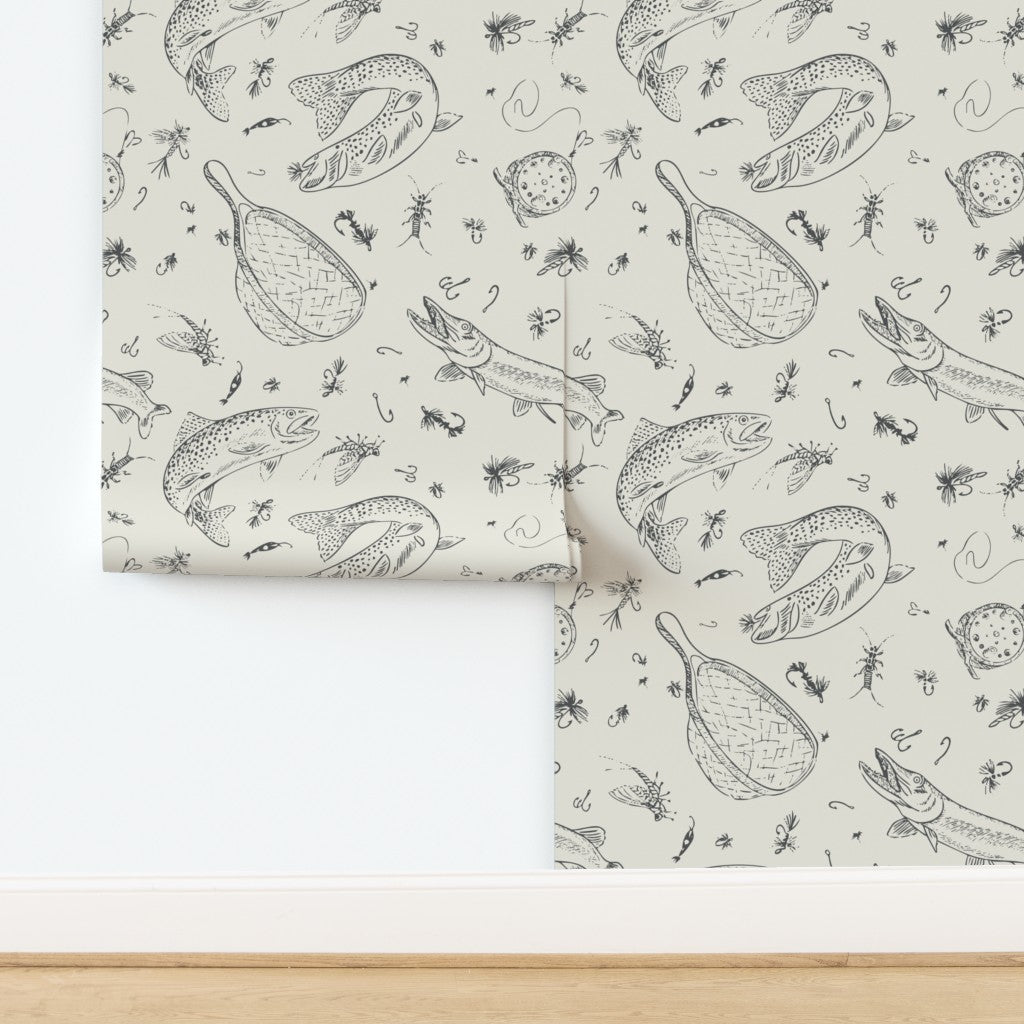 Headwaters Fly Fishing Toile wallpaper in Chalk Creek — fly fishing wallpaper by Pine + Feather Studio