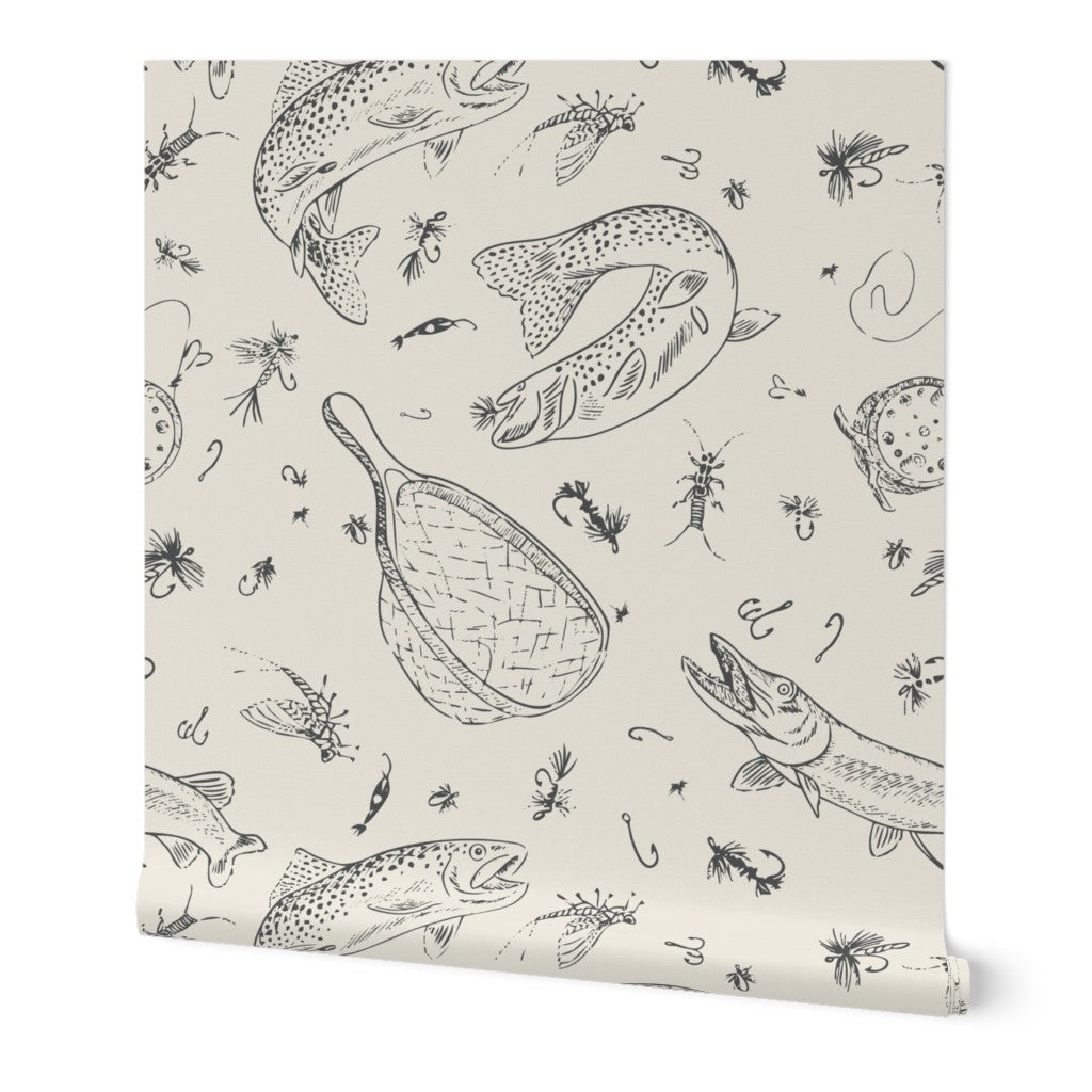 Headwaters Fly Fishing Toile wallpaper roll in Chalk Creek — fly fishing wallpaper by Pine + Feather Studio.jpeg