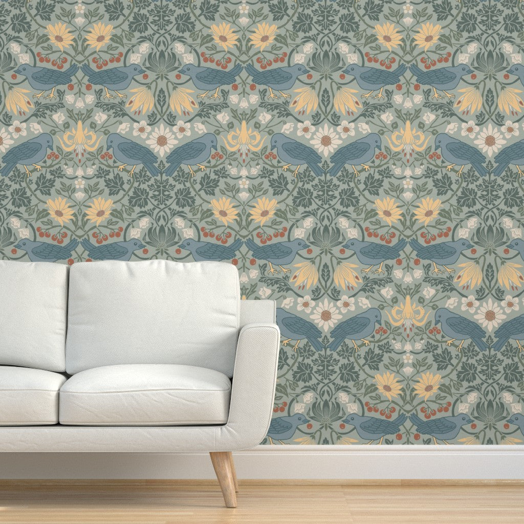 Huckleberry Thief Wallpaper - Glacier Sage