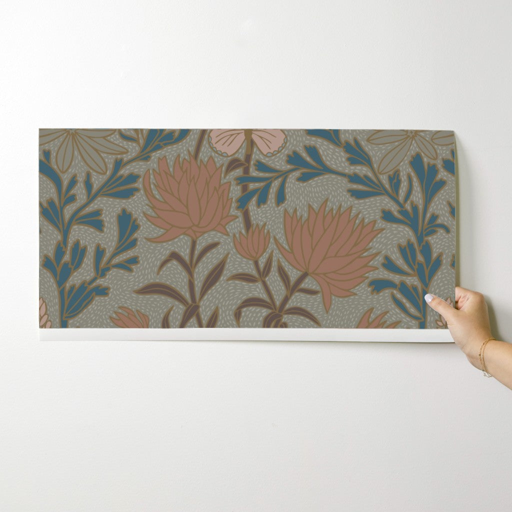 Hummingbirds and Sage wallpaper swatch in Camas Prairie — arts and crafts damask wallpaper by Pine + Feather Studio