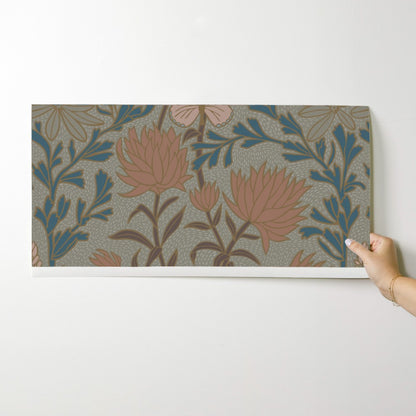 Hummingbirds and Sage wallpaper swatch in Camas Prairie — arts and crafts damask wallpaper by Pine + Feather Studio