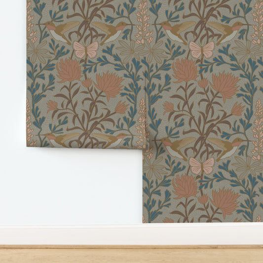 Hummingbirds and Sage wallpaper panels in Camas Prairie — hummingbird wallpaper by Pine + Feather Studio