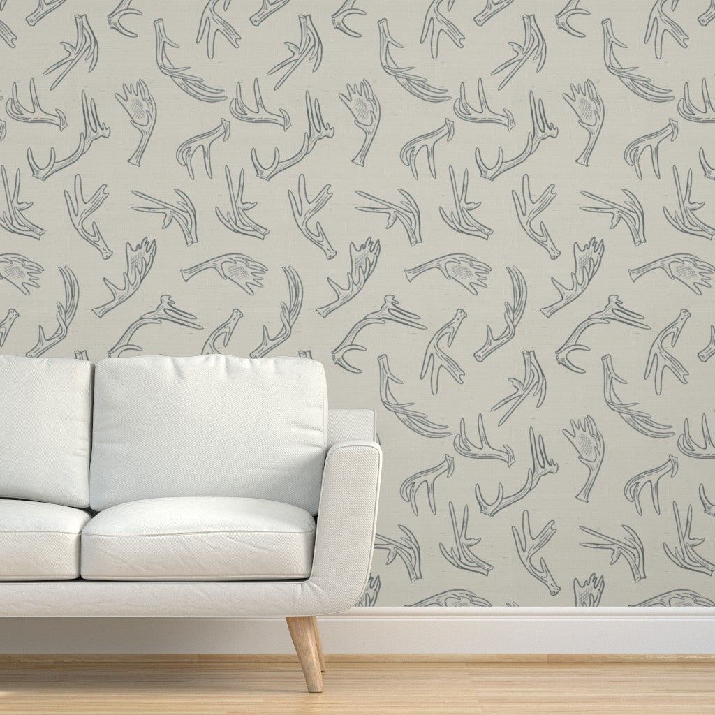 Morning Frost antler wallpaper styled in a living room interior — Pine + Feather Studio