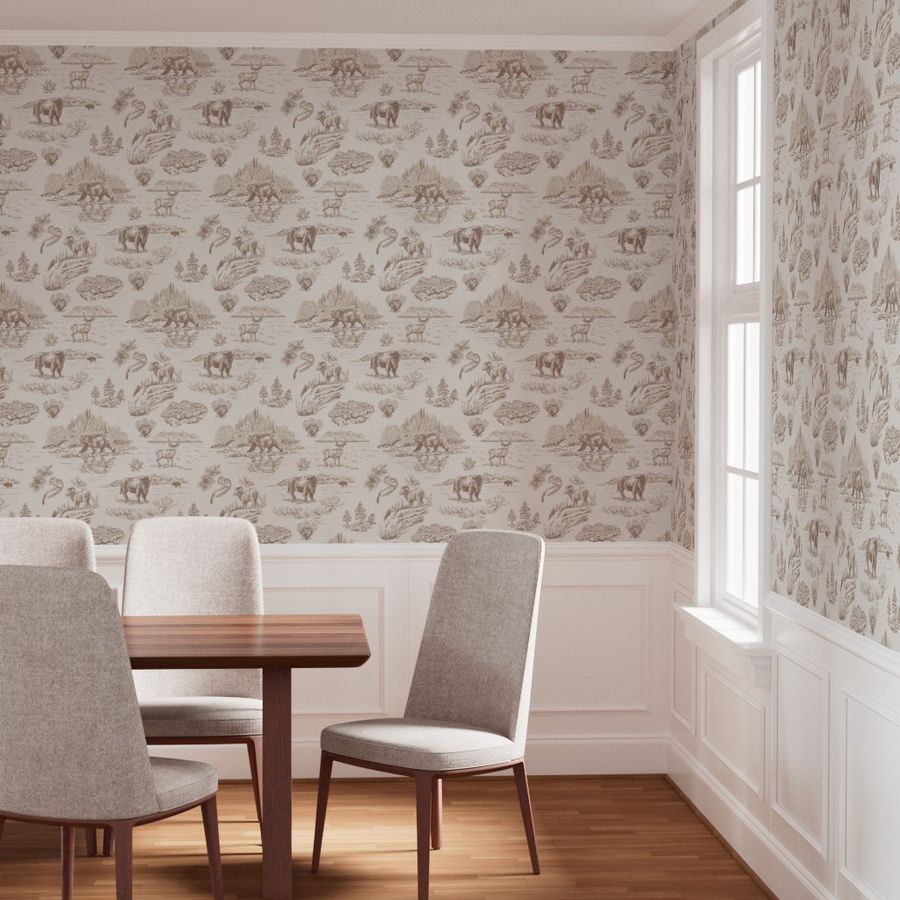 Wild Yellowstone Toile Wallpaper in Sandstone Bluff