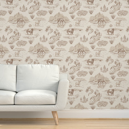 Wild Yellowstone Toile Wallpaper in Sandstone Bluff