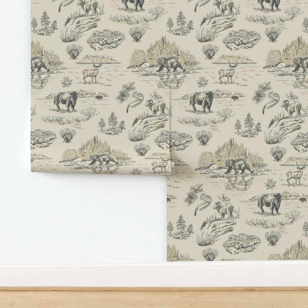 Wild Yellowstone Toile wallpaper in Granite Falls — yellowstone wallpaper by Pine + Feather Studio