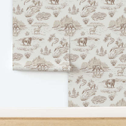 Wild Yellowstone Toile wallpaper in Sandstone Bluff — yellowstone wallpaper by Pine + Feather Studio