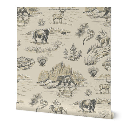 Wild Yellowstone Toile wallpaper roll in Granite Falls — yellowstone wallpaper by Pine + Feather Studio