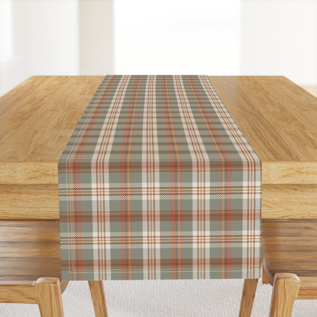 Homestead Plaid table runner in Autumn Spice, a rust, sage and cream plaid