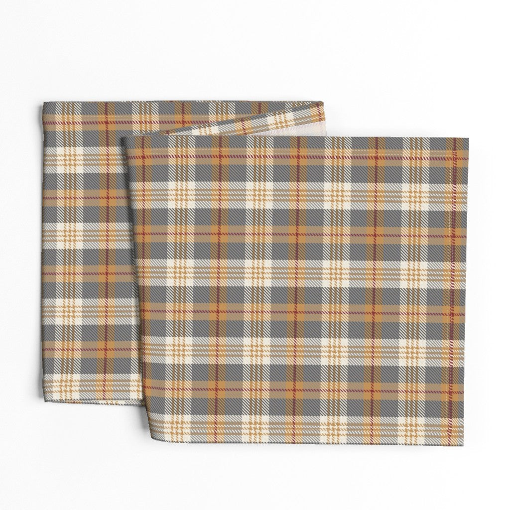 Folded Winter Hearth plaid table runner showing the hem and unprinted back